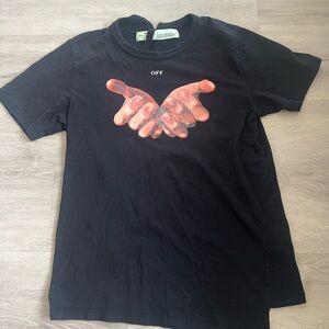 Off-White Black Short Sleeve Tee with Orange Graphic Hands